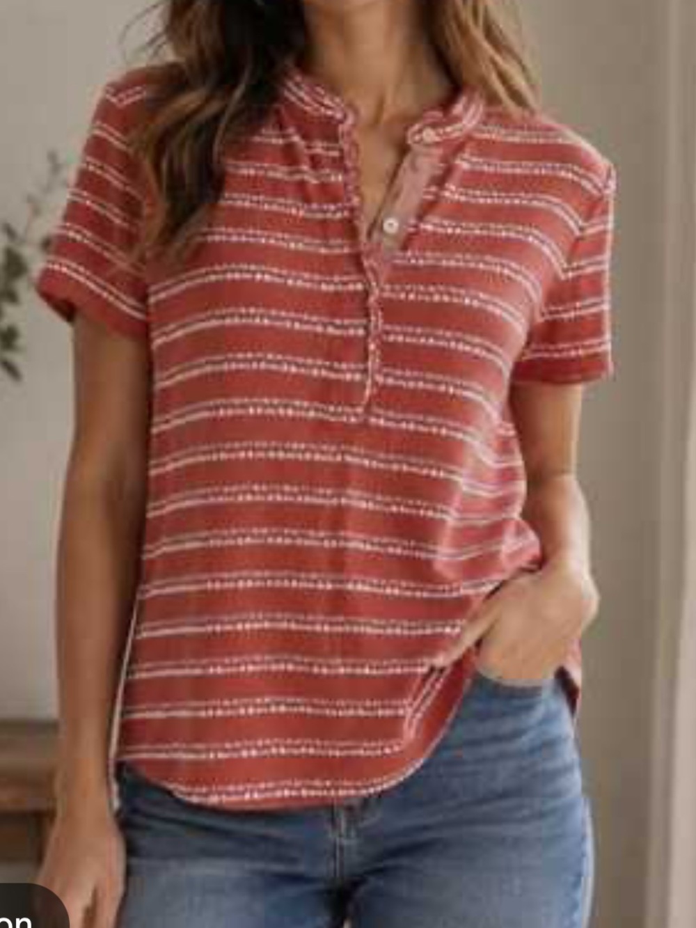 Tory Burch Lydia Coral Striped Ruffle Polo Top